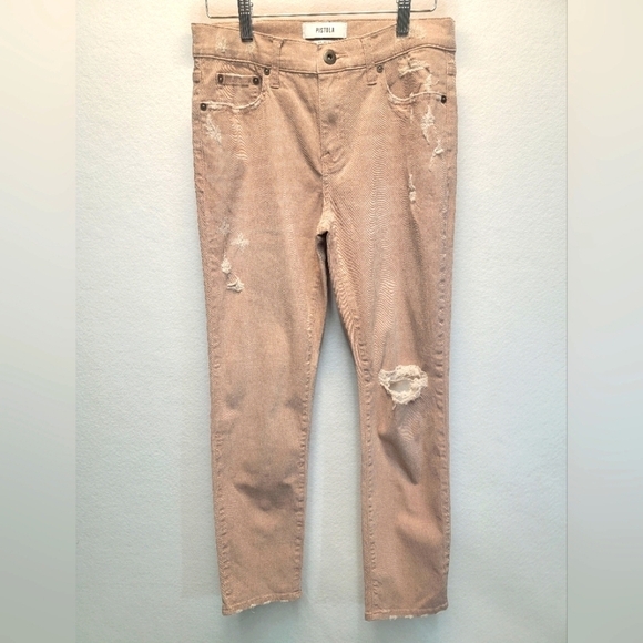 PISTOLA 27-IN Blush Mid Rise Skinny Distressed denim jean with whiskering - Picture 1 of 12